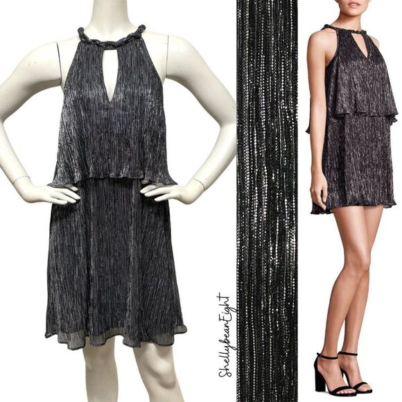 ELLA MOSS Silver Stripe METALLIC Tiered Dress M - Picture 4 of 16